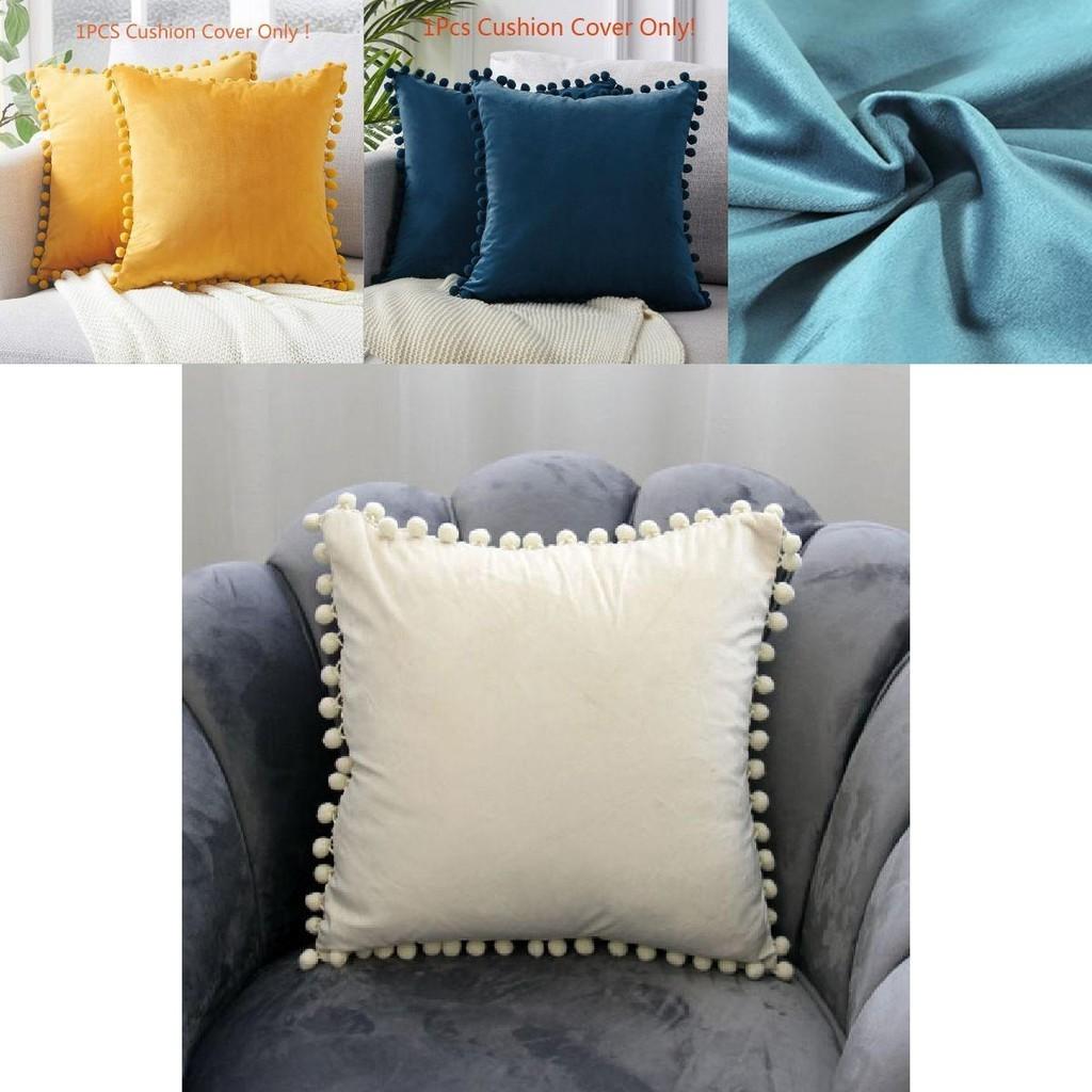 Luxurious 45x45cm Pom-poms Cushion Cover In Soft Velvet For Elegant Home Dcor