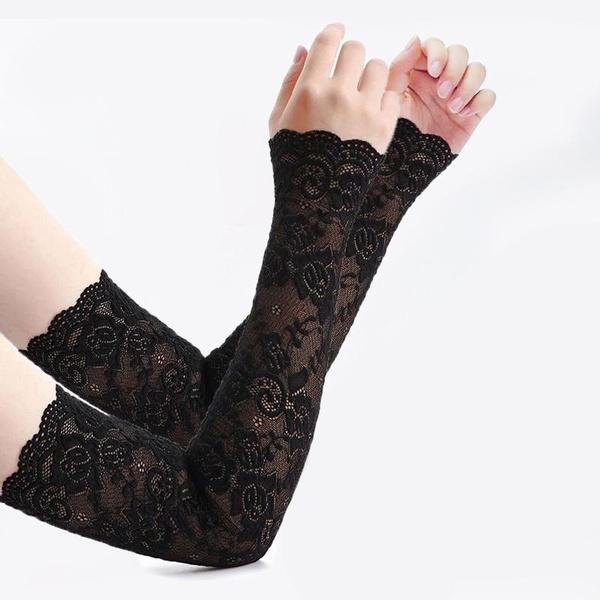 Lace Arm Cover Sun Protection Ice Cover Summer Women Driving Gloves Outdoor Breathable Elastic Half Finger Long Cover