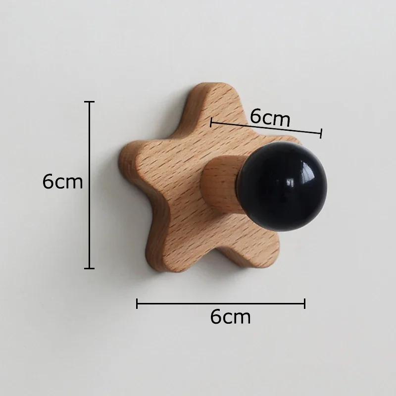Five-pointed Star Wood Hook Clothing Hat Hooks Wall-mounted Storage Hanging Hooks Wall Storage Holder Decorative Shelves