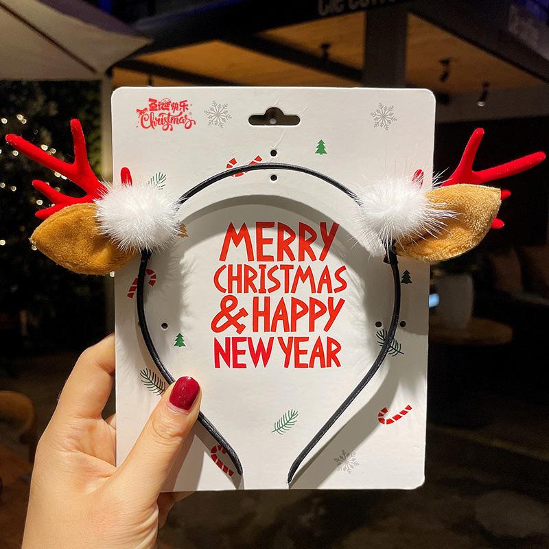 1PC Bow Headband 2025 New Christmas Hair Accessories Santa Claus Tree For Xmas Gifts Deer Horn Cute Hair Bands Party Supplies