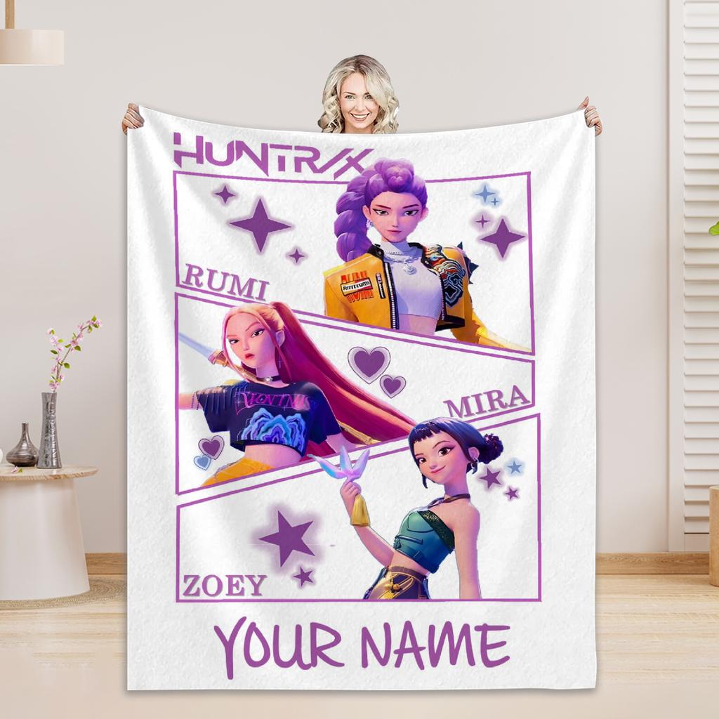 K-Pop Demon Hunters Custom name Blanket Girls Boys Novelty Warm Blanket All Season Gift for Bed Sofa Office Camping Trip