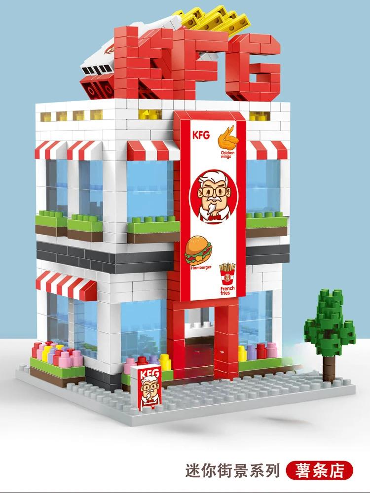 Mini Blocks Cute Street Creative Store Small Shop Coffee Food Flower Fun Building Bricks Girl Gifts Toys For New Year Present