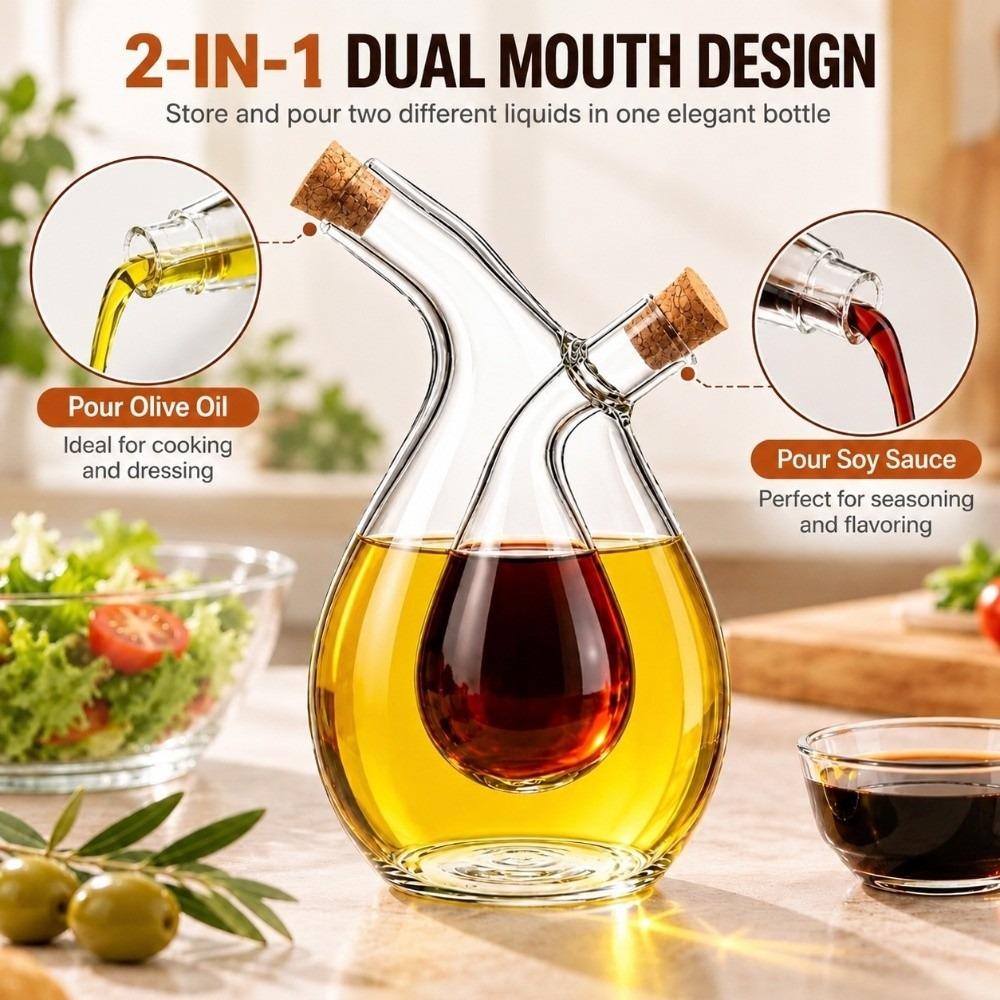 with Lid Glass Oil Vinegar Dispenser Dual Mouth Seasoning Bottle Canister Household