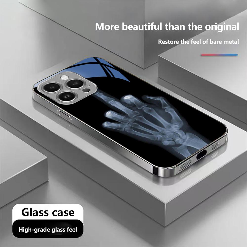 N148 Cartoon Middle Finger Phone Case for iPhone 16 15 Pro Max Samsung S24 Ultra A54 A35 Xiaomi Redmi Note 13 12 Pro Plated Frame Tempered Glass Cover