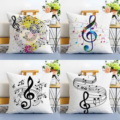 Sheet Music Printing Pillow Case Anti-dustmite Pillowcase Invisible Zipper Silky Sofa Cushion Cover