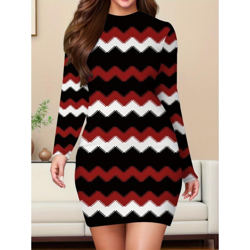 Long Sleeve Elegant Fashion Women Mini Dresses All Season 3D Printed Street Ladies Dress S