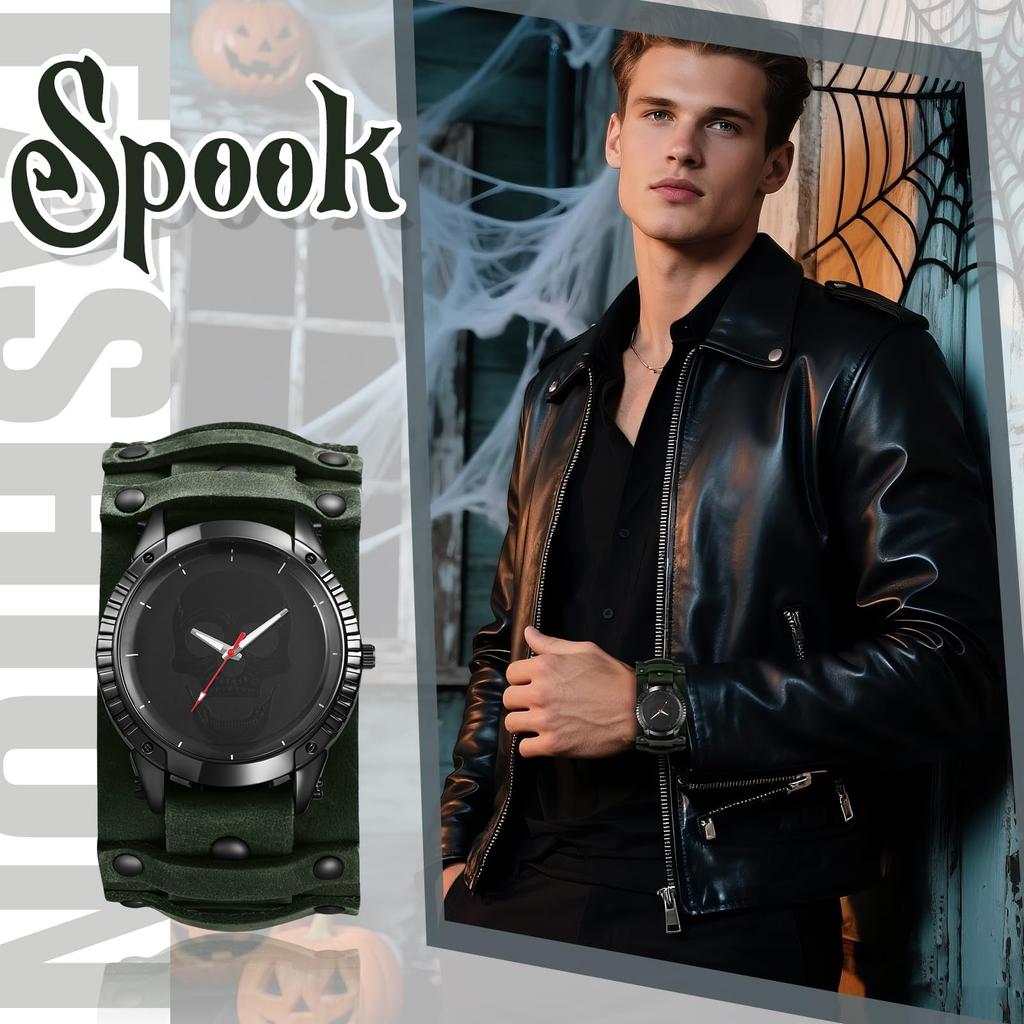 Leather Strap Watch with Antique Rock Punk Waterproof Analog Quartz Watch with Genuine Leather Motorcycle Fashion Watch Perfect Gift for and Day Men's