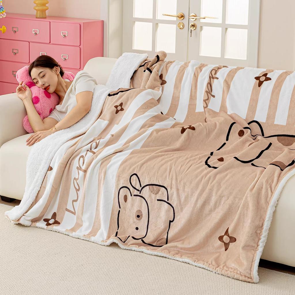 Dopamine Sofa Blanket Cartoon Print New Plush Thickened Heat Retention Warm Fine Soft Comfortable Winter Blanket Multi-Purpose