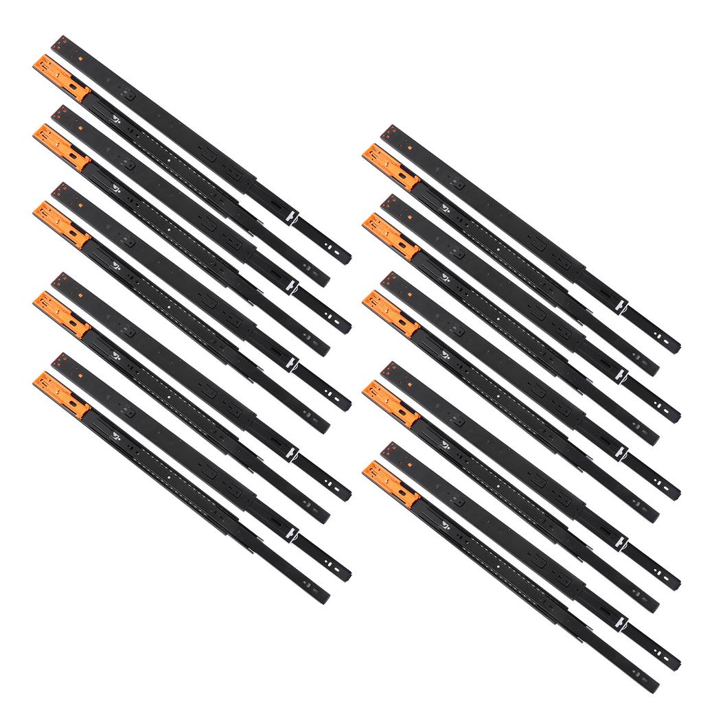 10 Pairs 22 Inch Drawer Slides Ball Bearing Sliding Guide Rails with Screws Detachable Nylon Buckle Black Buffer