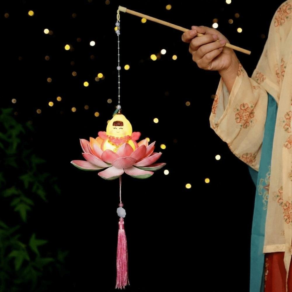 Chinese Style Mid-Autumn Festival Lotus Lantern Luminous Hand-Held Flower Lantern  Dance Prop