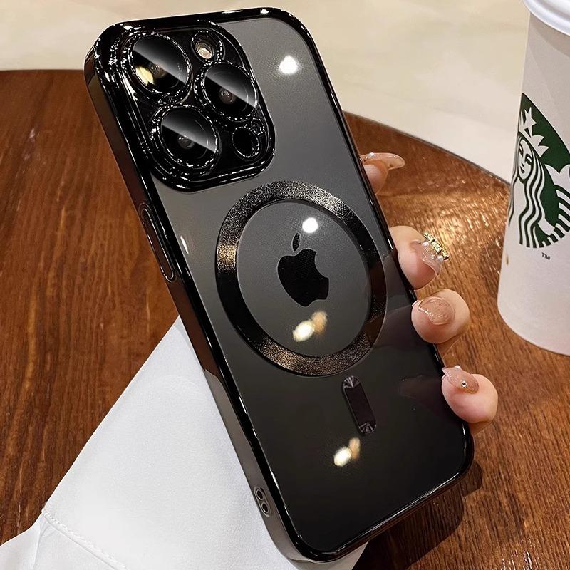 New For Magsafe Magnetic Case For iPhone 16 15 14 13 12 11 Pro Max Plus Clear Pink Soft Transparent Lens Protective Cover funda