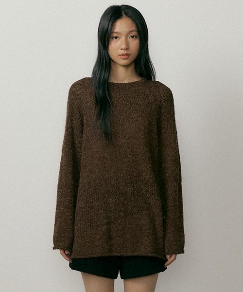 Lingseoul Boucle Embossing Knit Sweater-Brown