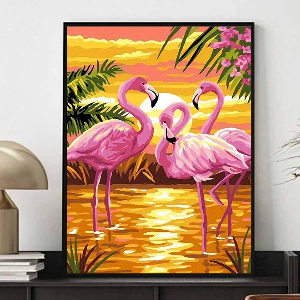 Diamond Painting Set DIY 5D Full Diamond Pink Flamingo Sunset Art Crafts for Home Wall Decoration