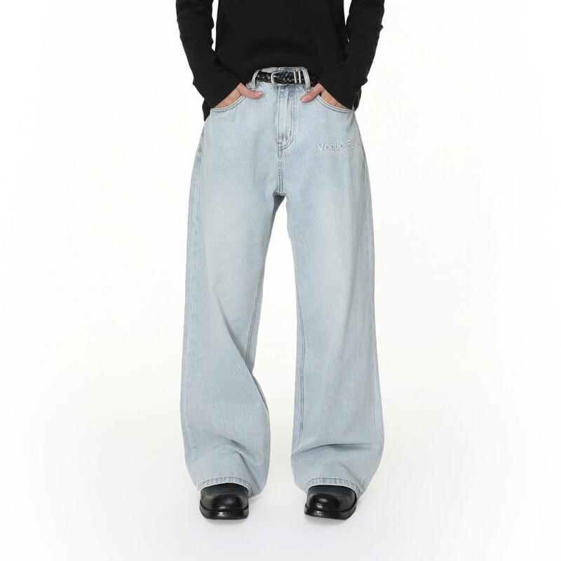 VOGUO RELAYB02 Embroidered Loose Straight Wide Leg Jeans S