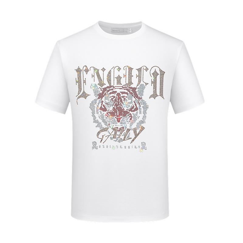 Herren Kurzarm T-Shirt mit heißen Strasssteinen aus Glanzbaumwolle Übergröße Lockere Passform Stilvolles Oberteil für bequemes Tragen