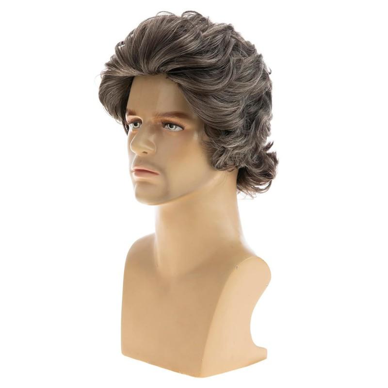 Mens Short Curly Wig Brown Gray Blend Fashionable Daily Wear