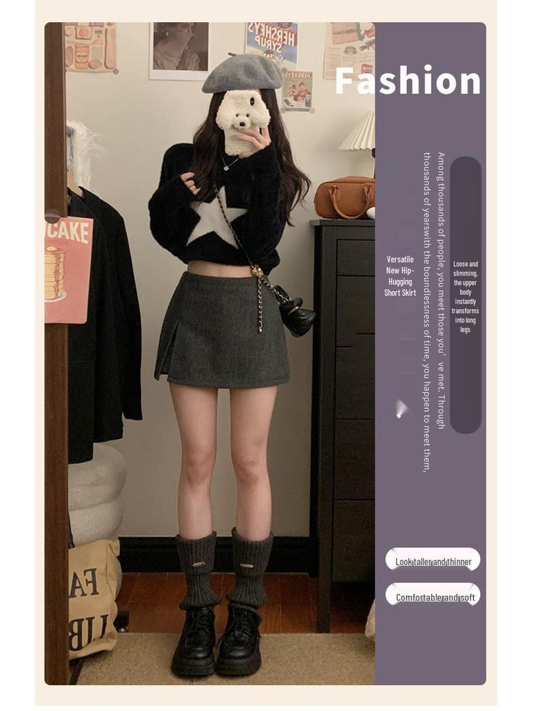 2026 Spicy Girl High-Waisted Winter A-line Mini Skirt: Slimming, Anti-Exposure, Hip-Hugging Slit Design