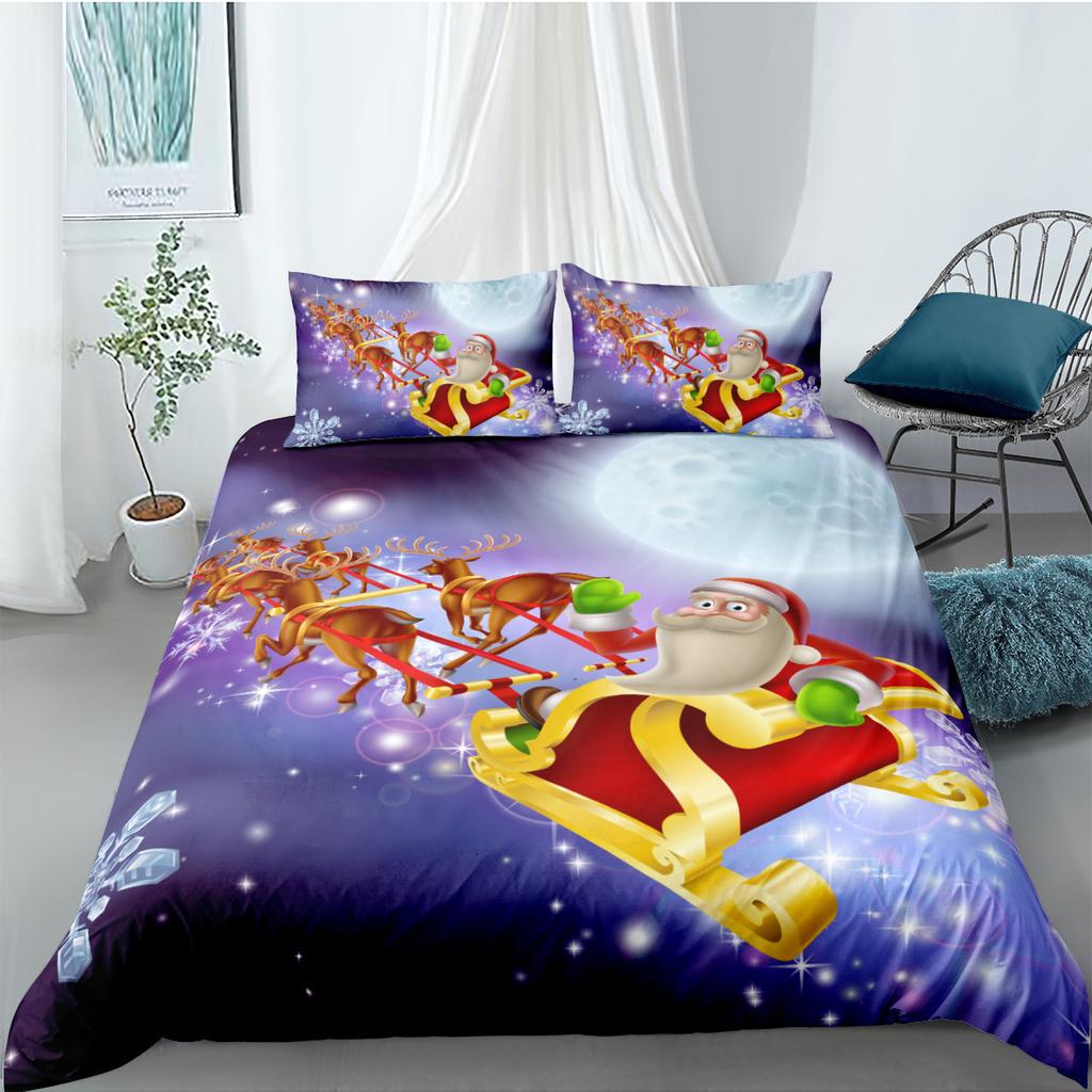 Santa Elk 3D Digital Printing Three-Piece Quilt Cover Sheet Grinding Quilt Cover