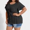 Plus Size Women's Fashion Casual Vintage Soild O-Neck Short Sleeve Button T-Shirt Top
