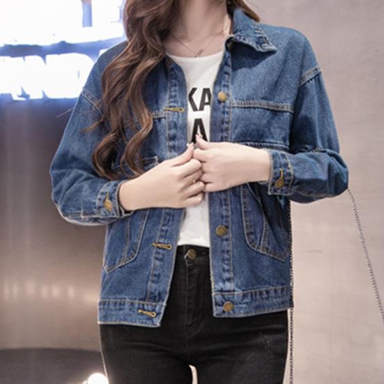 Winterjacke für Damen, lange Ärmel, Umlegekragen, Brusttaschen, Knopfverschluss, Mantel, einfarbig, lässig, Streetwear, Jeansmantel