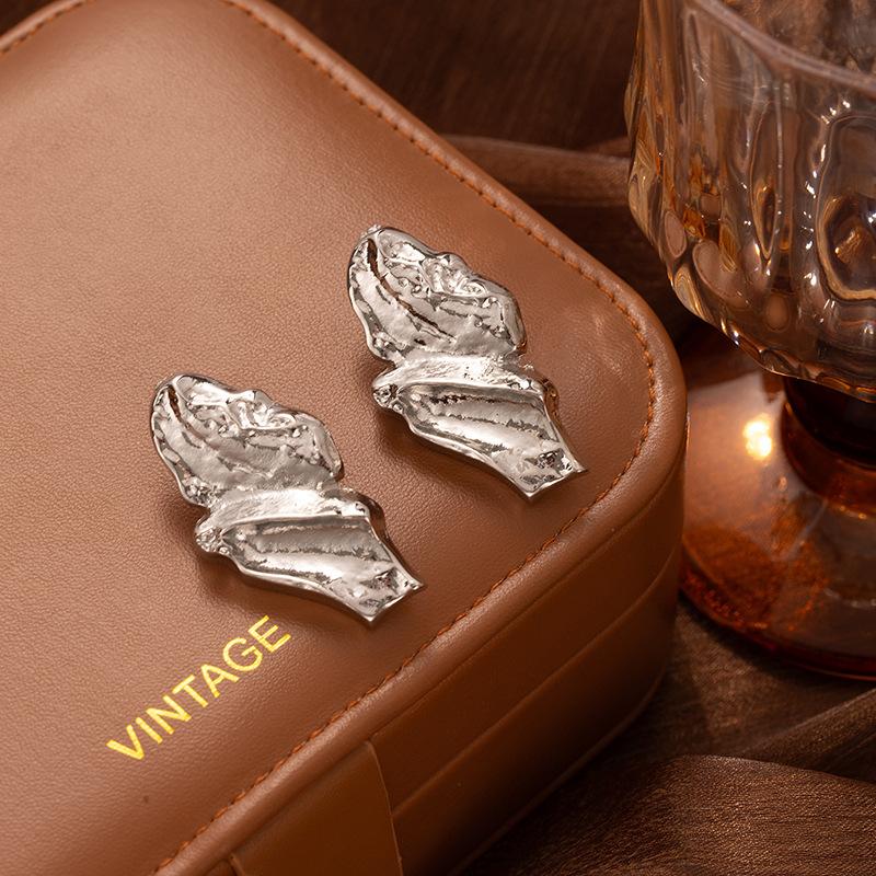 Metal Liquid Texture Earrings Fashion Personality Cold Style Earrings Women'S Retro High-End Earrings