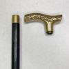 Art Deco Art Nouveau Brass Handle Black Lacquer Wooden Walking Stick Cane