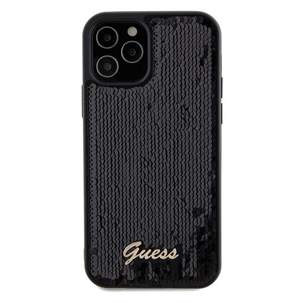 Etui do iPhone 12 Guess Sequin Script Metal Czarne