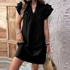 Women's Fashion Casual Solid Color V-neck Versatile Ruffle Sleeve Pullover Dress