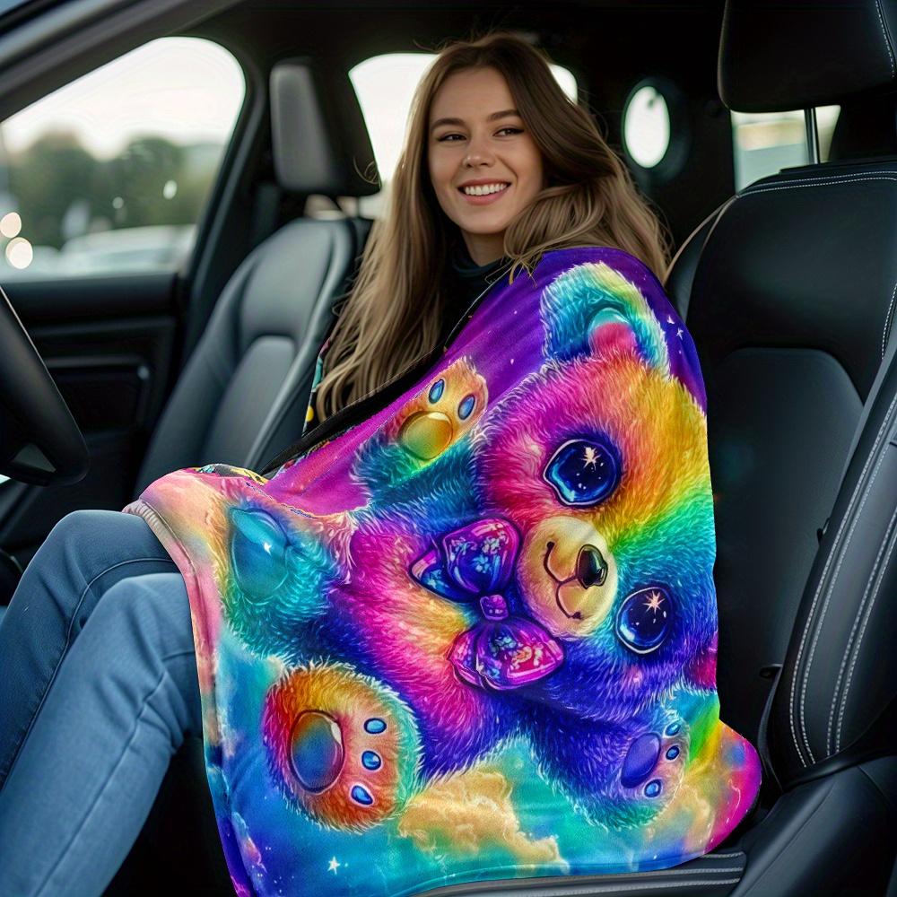 Regenbogenbär Glitzeraugen Kosmische Wolken Galaxie Fleece-Decke Weiche Flanell-Kuscheldecke Kinderzimmer Deko Lustige Bunte Geschenkidee