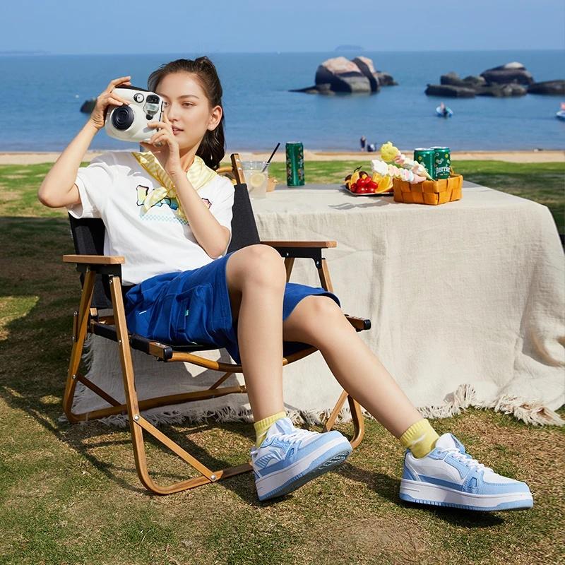 Li-Ning Cloud Anti-Kick Anti-Slip Shock Absorption Wear-Resistant Lightweight Rebound Low-Top Skate Shoes Kids Skate Shoes White Blue YKCS096-2