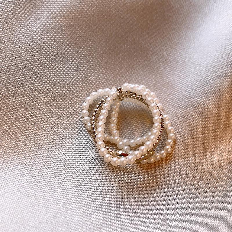 Cold wind zircon pearl opening ring Korean elegant temperament versatile index finger ring light luxury high-end jewelry women