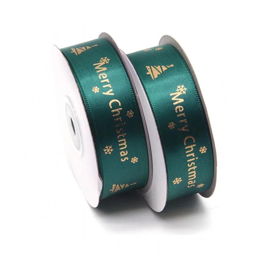 25Yards25Mm Polyester Ribbon Bronzing Ribbon Printed Christmas Ribbon For Christmas Decoration Diy Sewing Fabric