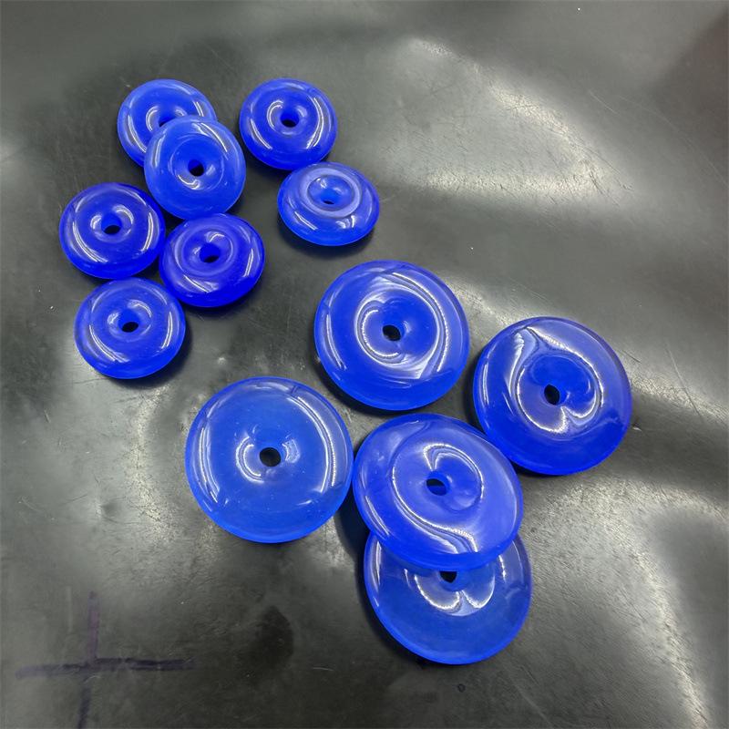 Sapphire Blue Jade Ping an Kou Pendant 35mm Diameter 25mm