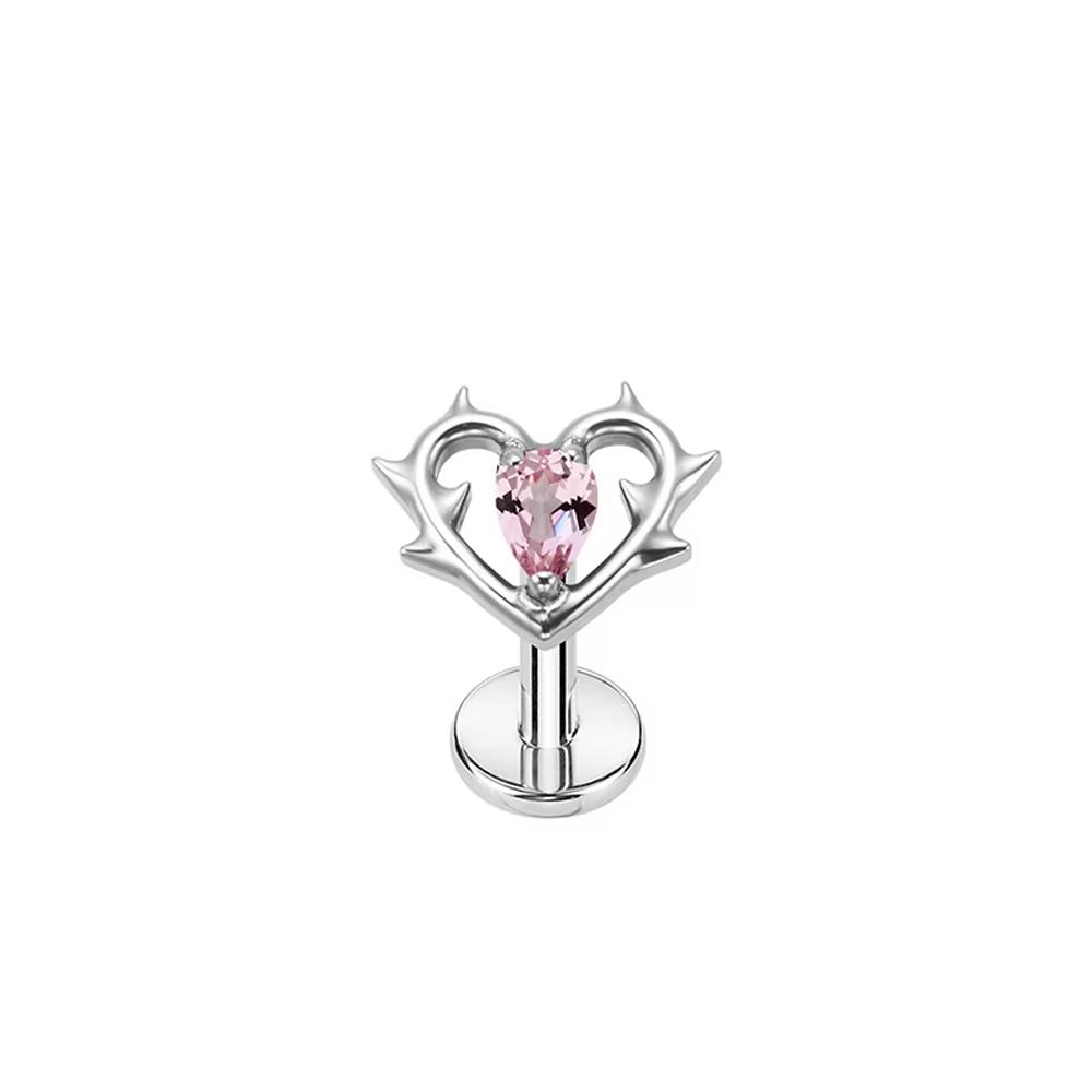 High-Quality F136 Titanium Alloy Pink Zirconia Stud Earring Set Fashionable Cartilage and Lip Piercing Jewelry for Men and Women