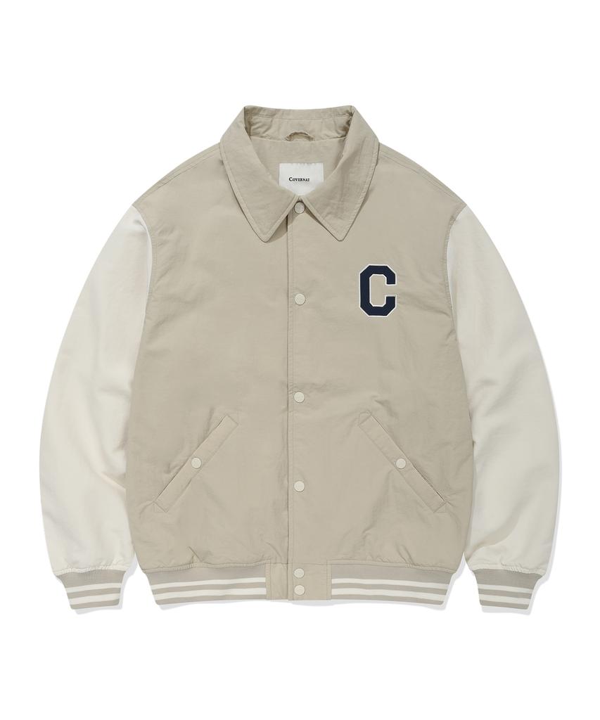 COVERNAT C-Logo Collar Varsity Jacket Beige