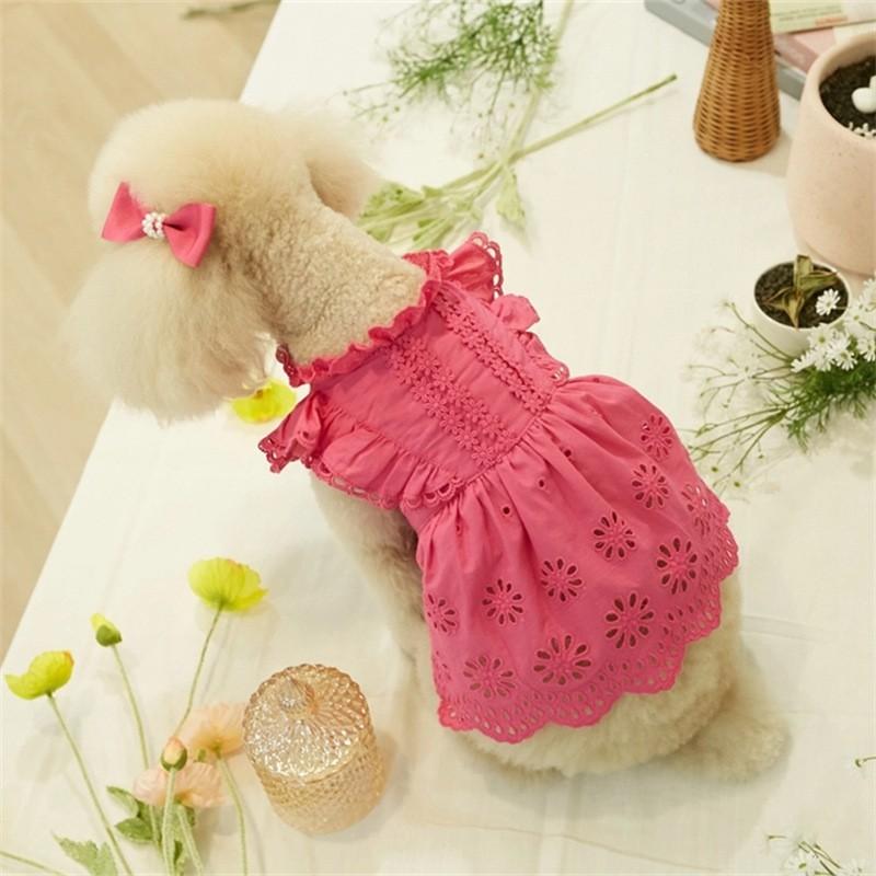 Lace Princess Dress With Headband Small Dogs Cats Teddy Bichon Pet Clothing