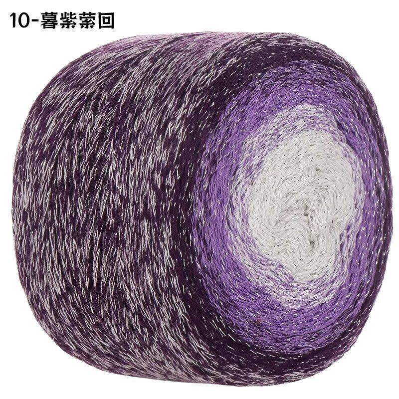 Gradual Change Cake Color Hollow Cotton Flash Silk Segment Dyed Crochet Bag Round Strand Colored Cotton Thread 200G
