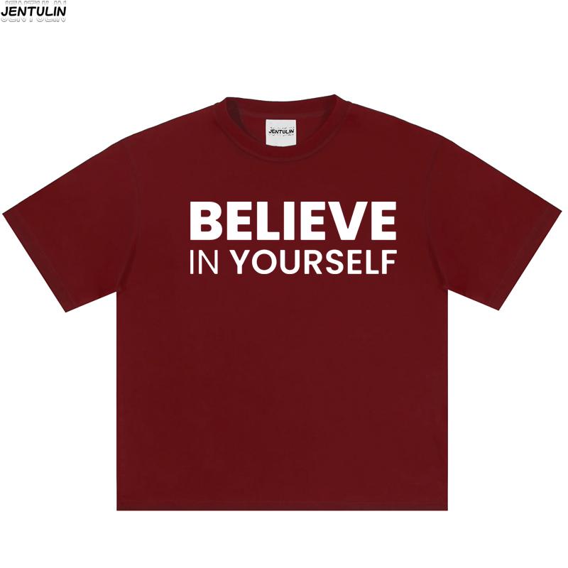 Unisexs Pure Cotton Believe In Yourself Simple Letter Print Tshirt Harajuku Retro Clothing Aesthetics Loose Top Pullover Tshirt