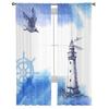 Sheer Watercolour Lighthouse Big Surf Seabird Curtains Living Room Bedroom Decoration Window Voiles Morning Tulle Curtain Polyester Washable Great