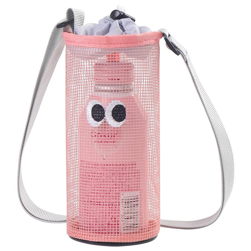 Premium Cute Cartoon Eyes Mesh Water Bottle Bag Adjustable Strap Drawstring Bottle Sling for Outdoor Travel