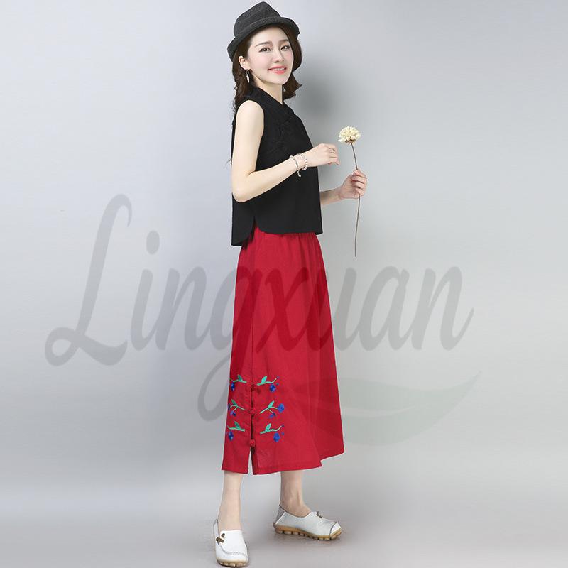 Retro Cotton & Linen Sleeveless Women s Vest - Ethnic Style Summer Top L чёрный