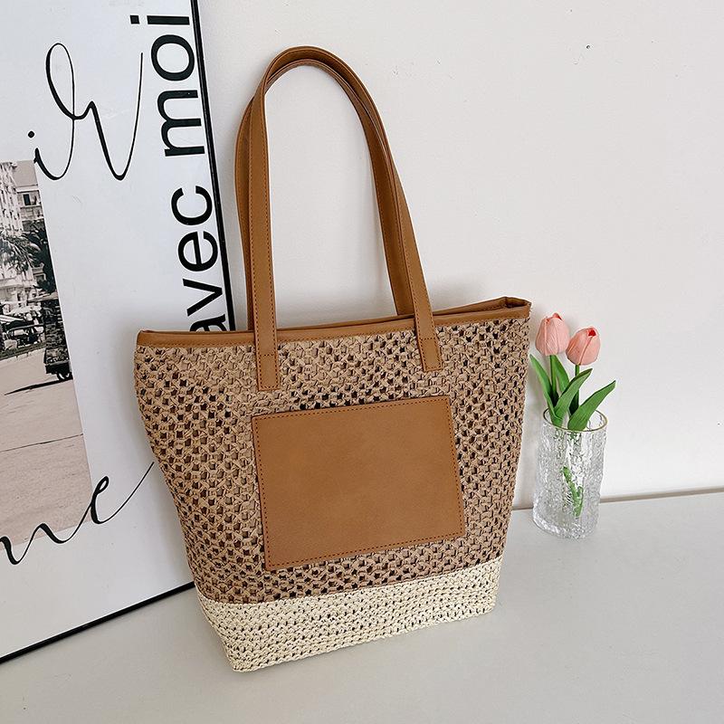 

Летняя соломенная плетеная сумка большой вместимости женская новая универсальная сумка через плечо плетеная овощная корзина сумка-тоут хаки
