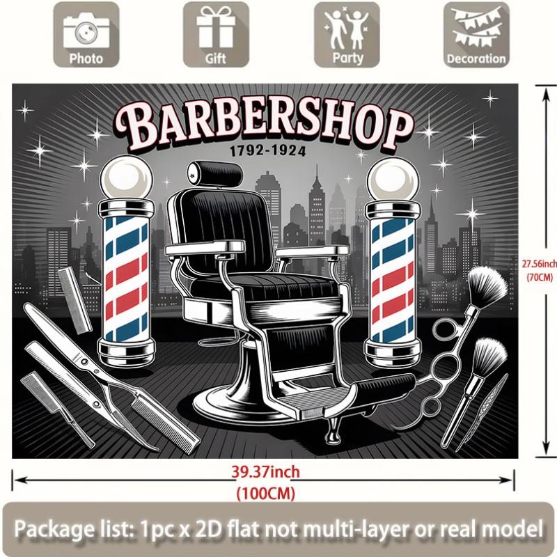 2D Flat Banner, 1 Piece Per Pack, Retro Barber Shop, Suitable for Events, Weddings,