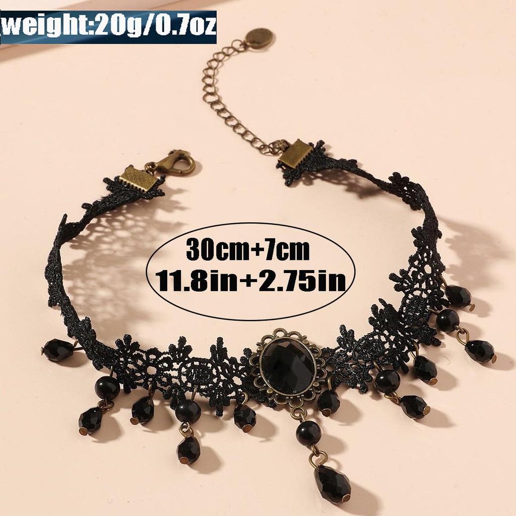 Dark Gothic Halloween Tassel Choker: High-End Black Lace Clavicle Necklace for Women