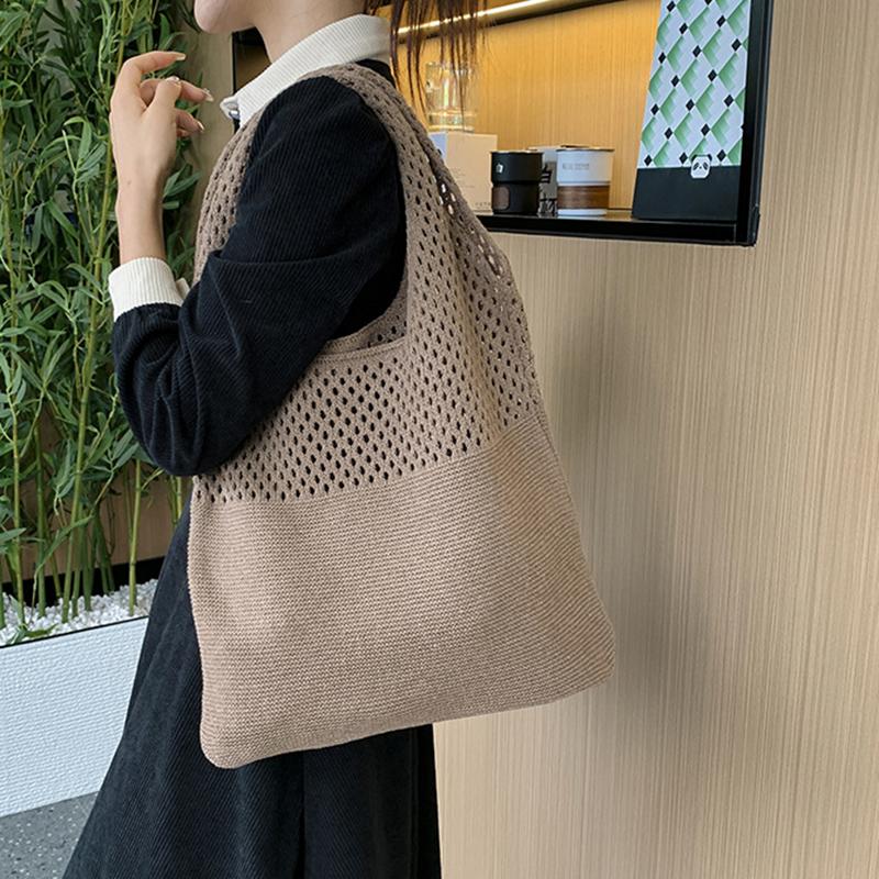 Vintage Hollow Out Summer Beach Woven Women Shoulder Bag Knitting Handbags Large Capacity Crochet Tote Bags