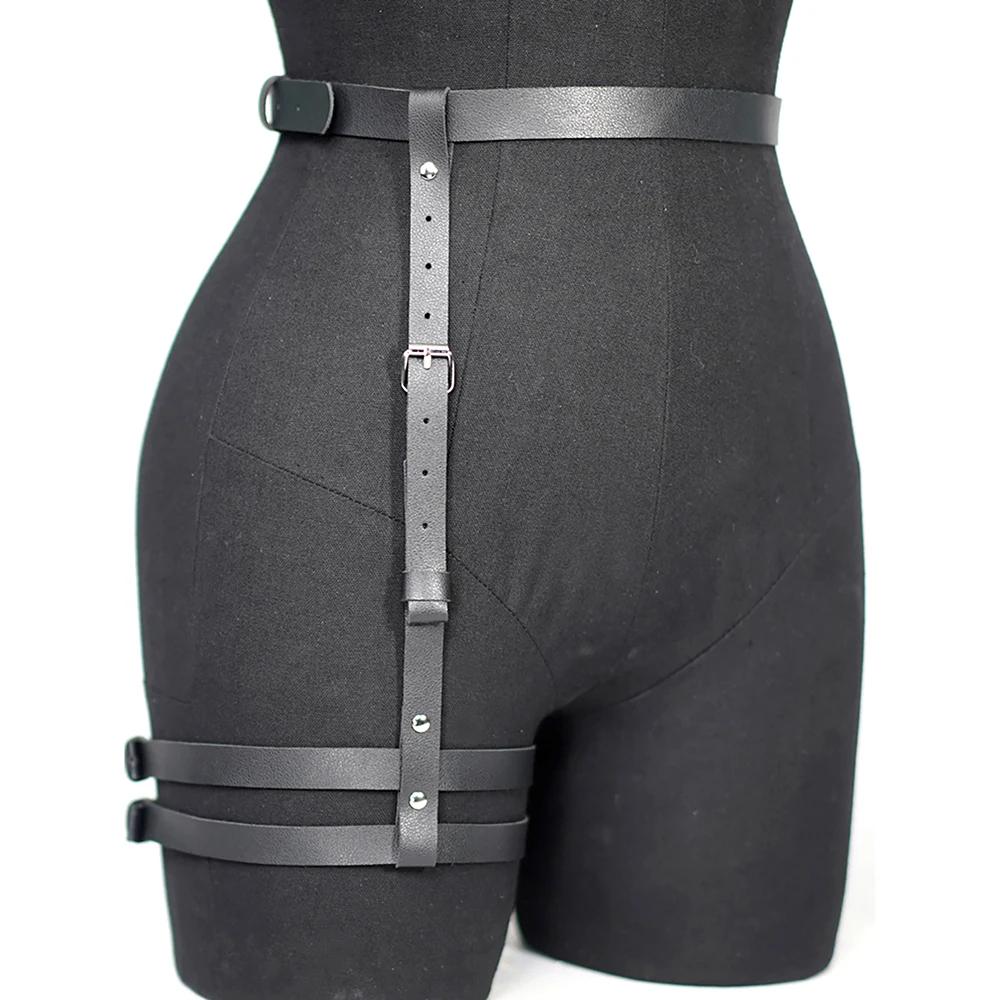 Modische Damen PU-Leder Bein Harness Körper Harness Brust Punk Gothic Bein Strumpfhalter Gürtel Gothic Taillengürtel Bekleidung Accessor