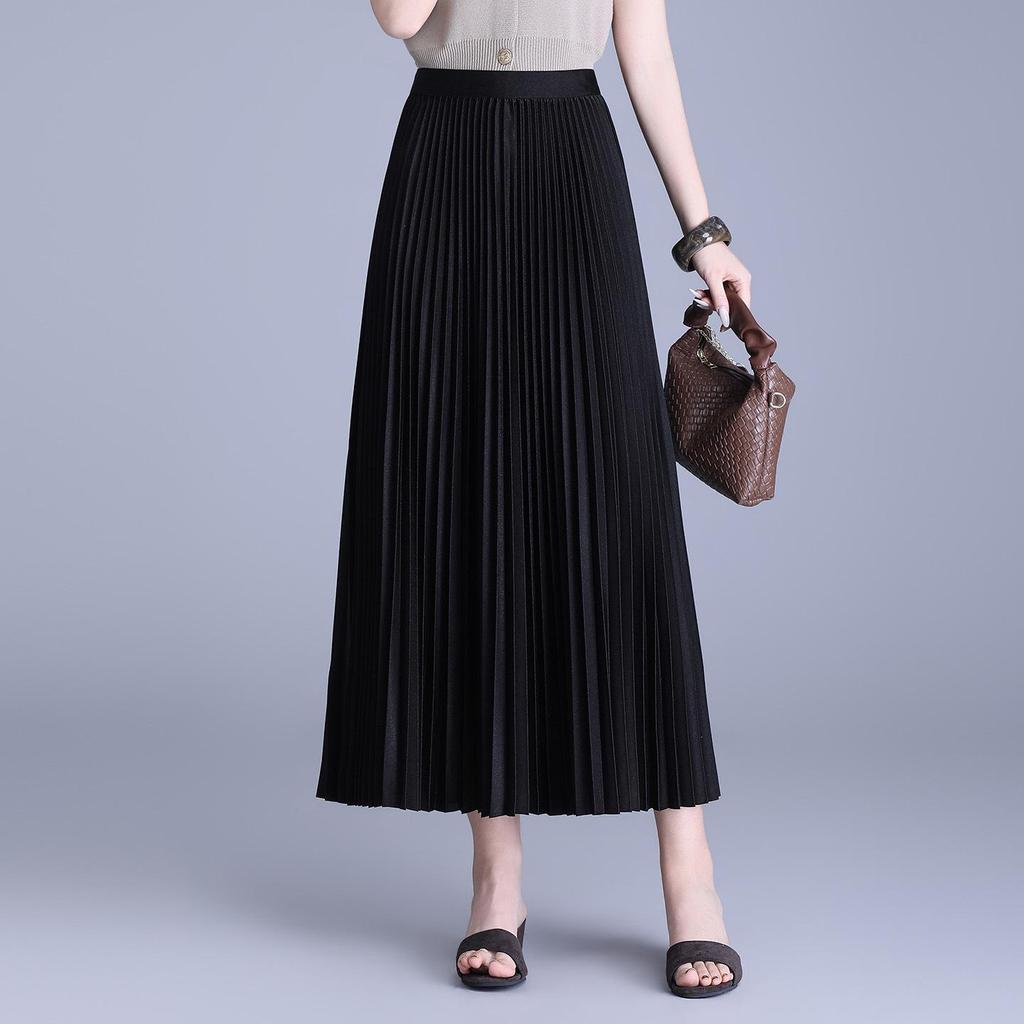 Plisowana spódnica A-line długa z gumką w pasie - Wszechstronny koreański styl - Wiosna-Lato 2026