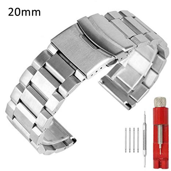 18/20/22/24mm Replacement Double Buckles Stainless Steel Wrist Strap Watchband 20mm серебряный