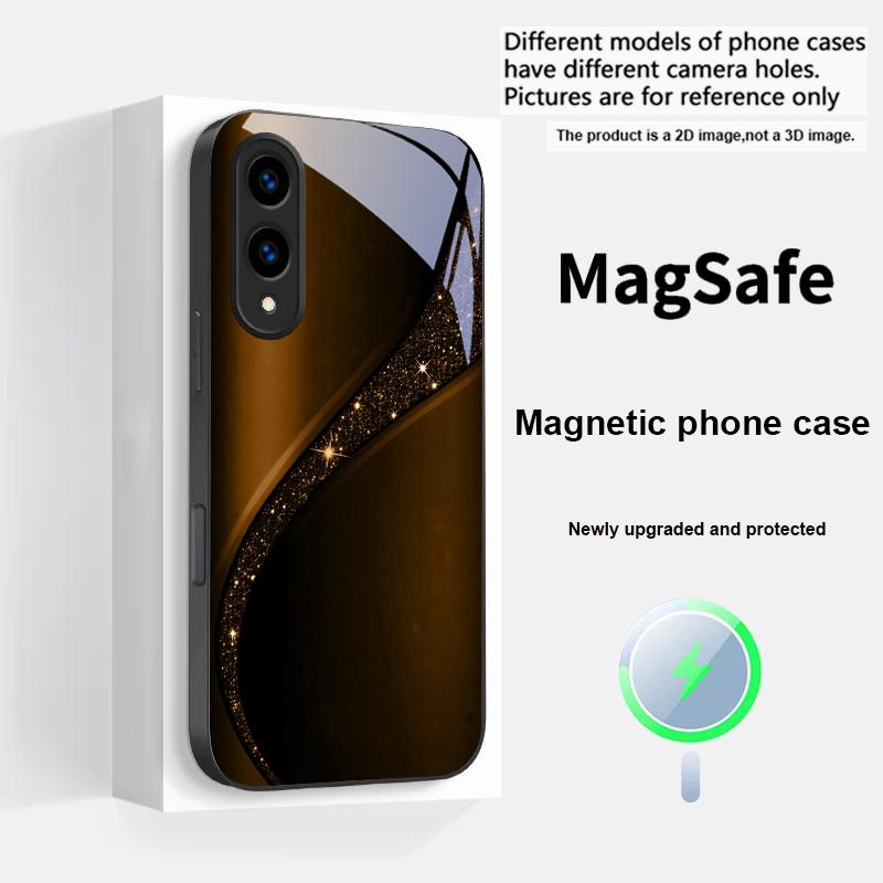 Brilliant golden galaxy For Magsafe Samsung S25 S25 Edge S25Ultra S8 9 10 20 S21 Pro 22 Plus S23 FE S24 Ultra Glass Phone Case