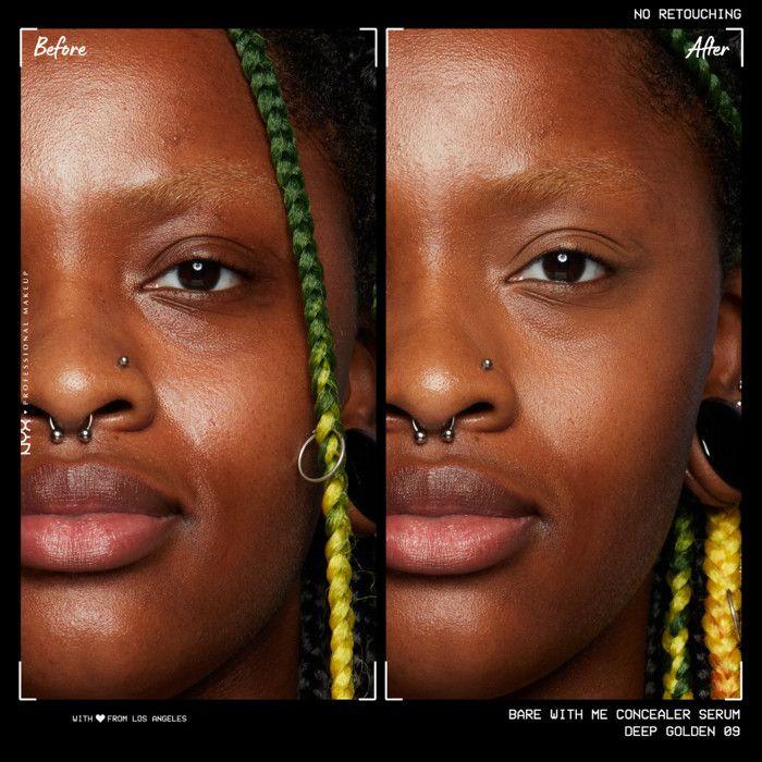 NYX Professional Makeup Anti-Cernes Sérum Correcteur Bare With Me, Fini Naturel, Couvrance Moyenne, Teinte : Deep Golden (09)